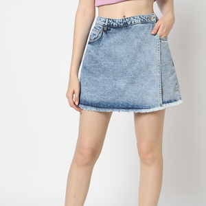Minifalda vaquera de verano con lavado ácido personalizado, tendencia de moda casual para chicas con cintura natural, falda vaquera de gran venta. - Product Image 1