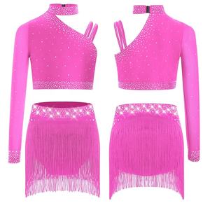 Vestidos de Danza Latina para Niñas de 6 a 16 Años, Traje de Competición, Top Corto Único con Flecos en la Parte Inferior para Recitales y Espectáculos - Product Image 5