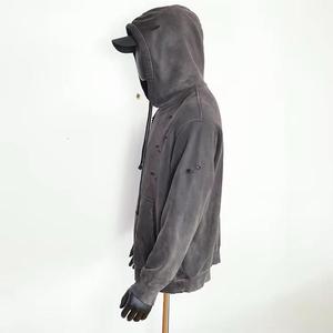 Sweat à capuche vintage de haute qualité 100% coton, effet délavé, poids lourd, streetwear, 460g, effet usé, grandes tailles - Product Image 4