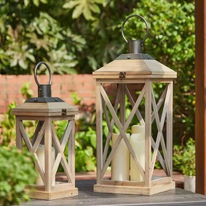Lanterne à bougie en bois faite à la main, carrée, vide, avec dessus noir, pour la décoration de la maison et les mariages - Product Image 3