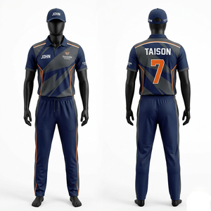 Tenue de cricket pour hommes, tissu polyester respirant de qualité supérieure 180 GSM, design à panneaux bleu marine et turquoise, logo personnalisé par sublimation - Product Image 5