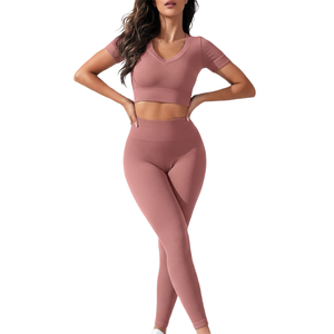 Leggings de Yoga de Cintura Alta Sin Costuras para Mujer con Logotipo Personalizado, Top Corto de Manga Larga, Ropa Deportiva para Gimnasio y Fitness - Product Image 3