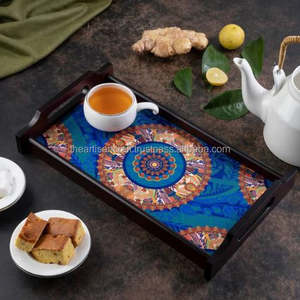 Juego de 3 bandejas de madera pulida con decoración de ágata de estilo náutico Artesanía Mesa de comedor Almacenamiento de servicio Uso Recuerdo romántico - Product Image 2