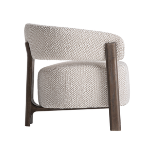 Scandinavian Lounge Chair Solid Teak Curved Open <b>Frame</b> Upholstered Soft Boucle Fabric Luxury Hotel Living Room Furniture - Product Image 2
