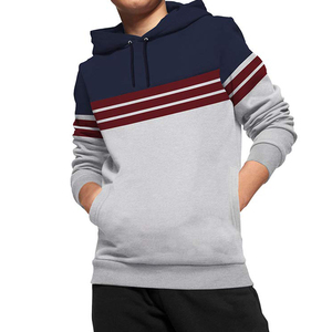 Sweat-shirt à capuche pour homme, coupe classique, décontracté, avec poche, design rayé gris et bordeaux, vêtement d'automne - Product Image 5