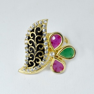Bague vintage en rubis et émeraude, bague de cocktail, bague de déclaration, bijoux traditionnels indiens pour mariage et fiançailles - Product Image 4