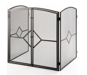 Contemporary Diamond Metal Fireplace <b>Screen</b> Folding Four Panel Fine Mesh Spark Guard with Double Door Hearth <b>Protector</b> - Product Image 4