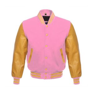 Chaqueta Varsity Naranja Premium con Mangas de Cuero Negro y Ribete Acanalado en Contraste para Moda Universitaria Personalizada al por Mayor - Product Image 3
