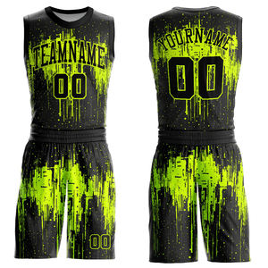 Ensemble de maillots de basket personnalisés pour hommes, sans manches, séchage rapide, imprimé sportif, noir et vert fluo, uniforme en mesh Dri-Fit, tenue d'été - Product Image 1