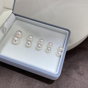 Boucles d'oreilles en or 18 carats avec perles de déesse japonaise, 4-9 mm, petites perles d'Akoya naturelles en eau de mer, forme ampoule - Product Image 1