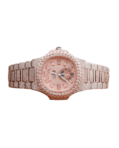 New Rose Gold Round Cut Diamond Watch in Stick Dial on <b>Face</b> Quartz Watches for Export Sale Hip Hop Diamond Watch For Men's - Product Image 1
