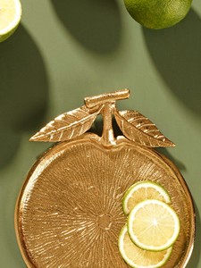 <b>Gold</b> Orange Slice Decorative Metal Plate Leaf Handle Fruit Shaped <b>Serving</b> Trinket <b>Tray</b> for Home Decor Party Durable Eco-Friendly - Product Image 5