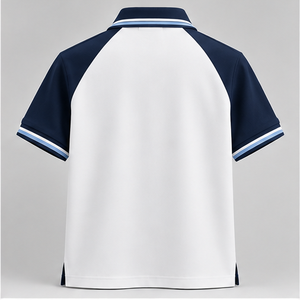 Chemise décontractée pour homme à manches courtes en tricot 100% coton respirant, col boutonné, couleur bleu marine et blanc - Product Image 2
