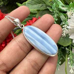 NIKHIL GEMS Élégant pendentif en opale bleue, argent sterling 925, fait main, bijoux de fiançailles vintage, cadeau pour elle, évaluation par un tiers - Product Image 4