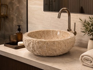 Natural Marble <b>Round</b> Bowl Chiseled Handmade Vessel <b>Basin</b> Modern for Luxury Bathroom Hotel Vanity Dining Use Wholesale Supplier - Product Image 4
