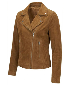 Chaqueta Bomber de Ante Marrón para Mujer 2026 al por Mayor, con Botón Único, Cuello Vuelto, Manga Larga, Precio Económico, MOQ Bajo - Product Image 1