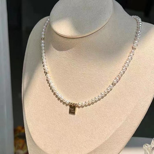 Collar de Perlas de Agua Dulce de 4-5 mm con Cielo Estrellado y Cierre de Oro de 18K, Exquisita Cadena de Cristal Transparente de Zhuji con Colgante Fino - Product Image 1