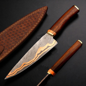 Couteau de Chef de Luxe Fait Main avec Manche en Turquoise, Couteau de Cuisine à Lame en Cuivre et Damas pour Anniversaire et Cadeau de Noël - Product Image 1