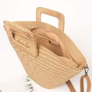 Ignite your daily fashion sense with this trendy Natural yarn bag styled with a spacious shape and a rigid <b>top</b> handle now - Product Image 3