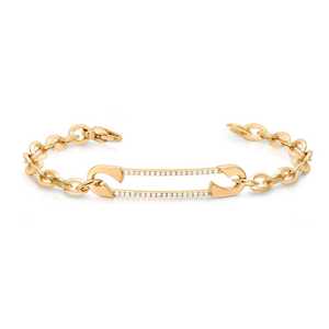 Bracelet à maillons trombone en or massif 14K 18K avec breloque épingle de sûreté personnalisée pour femme, orné de diamants de laboratoire, chaîne réglable - Product Image 1