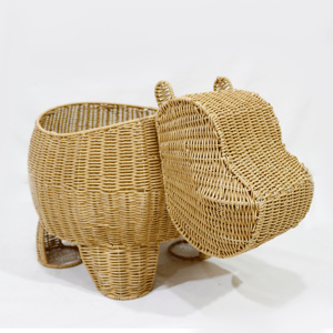 Artex Dong Thap PE <b>Rattan</b> <b>Storage</b> Basket Hippo Shape Cute Animal Toy Organizer - Product Image 1