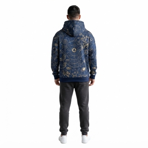 Sudadera con Capucha Azul Marino para Hombre con Estampado Gráfico Celestial Dorado, Sudadera Personalizada de Estilo Urbano - Product Image 2
