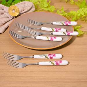 Juego de 6 tenedores metálicos con mango de cerámica Regal Rose para fruta, vajilla para el hogar y restaurantes, para el regreso a clases - Product Image 2
