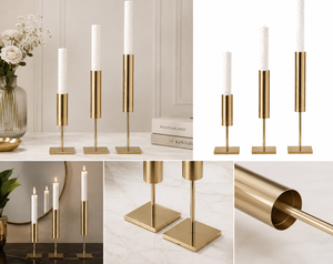 Juego de 3 Portavelas Modernos de Metal Dorado con Fundas Texturizadas para Decoración Elegante de Mesa y Centro de Mesa - Product Image 6