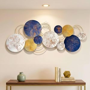 Art mural en métal moderne, sculpture murale bleue à 18 cercles, décoration murale suspendue, objet décoratif pour salon, chambre, bureau, décoration de la maison - Product Image 4