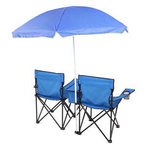 Sedie da Spiaggia Pieghevoli Doppie con Ombrellone Integrato, Mini Tavolino, Portabevande e Borsa per il Trasporto - Ideali per Campeggio e Attività all'Aperto - Product Image 5