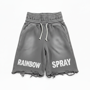 Wholesale Custom Men's Heavyweight Cotton Shorts Retro Washed Double Waist Rainbow <b>Spray</b> Casual Summer Shorts - Product Image 1