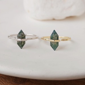 Natural Moss Agate 925 Sterling Silver <b>Rings</b> Trendy Engagement Wedding Double Point Gemstone <b>Adjustable</b> <b>Ring</b> for Women - Product Image 2