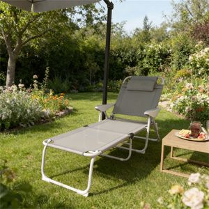 <b>Light</b> Gray Folding <b>Lounge</b> Chair for Outdoor Courtyard Sun Bathing - Product Image 1