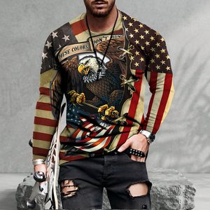 <b>Men's</b> Long Sleeve American Flag Eagle Print T-<b>Shirt</b> Sublimation Casual O-Neck Regular Fit Pattern Design - Product Image 2
