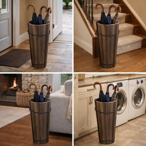 Porte-parapluies en bois naturel avec détails en métal pour l'organisation de l'entrée, garde les parapluies bien rangés, vente en gros depuis l'Inde - Product Image 2