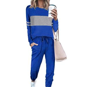 Unisex <b>2</b>-<b>Piece</b> Plus Size Crewneck Long Sleeve Tops Breathable Sweatpants Color Block <b>Outfits</b> Logo for <b>Summer</b> Lounge Women's 2pcs - Product Image 1