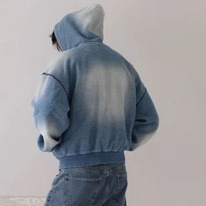 Nouveau design, sweat à capuche épais 100 % coton, effet vintage délavé, personnalisé, effet usé soleil, zippé, pour homme - Product Image 3