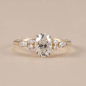 Floral 1.01CT Oval Cut Diamond Cluster <b>Ring</b> Lab Grown 14K Yellow Gold Wedding Bridal Promise Gift For Party Charms - Product Image 1