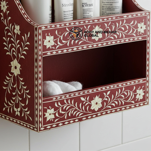 Red Wooden Wall Mounted Bathroom Organizer Shelf – Decorative <b>Storage</b> Rack for <b>Toiletries</b> & Essentials - Product Image 4