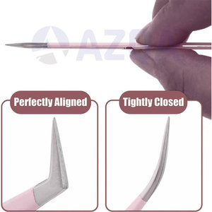 Ensemble de pinces à cils de qualité supérieure à motif fraise, 5 pièces, avec étui en cuir rose pour les artistes en extensions de cils - Product Image 4