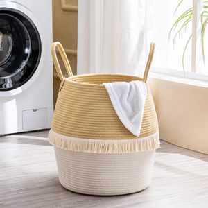 Large Cotton Rope Storage Basket Woven Collapsible <b>Laundry</b> Hamper for Blankets Toys Pillows Nursery Organization - Product Image 5