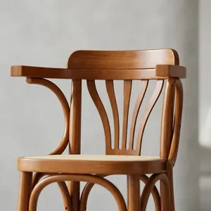 Silla Clásica de Madera Curvada para Restaurante con Reposabrazos Curvos, Asiento Tejido y Estructura de Madera Sólida para Cafetería, Hogar y Muebles de Salón - Product Image 3