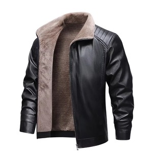 2026 New Product Warm Fleece Leather <b>Jacket</b> Fall Winter <b>Men</b> Casual Faux <b>Fur</b> Lining Stand Collar Zipper Closure Front Outdoor - Product Image 6