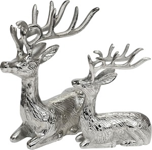 Ensemble de 2 statues de cerfs en métal argenté, finition antique, décoration de table de Noël, figurines d'animaux, décoration de la maison, accessoires de vacances d'hiver - Product Image 1