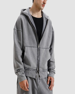 Custom Oversized Vintage Washed <b>Zip</b> <b>Up</b> Hoodie Heavyweight Cotton Fleece Distressed Streetwear Full <b>Zip</b> <b>Jacket</b> for Men - Product Image 4