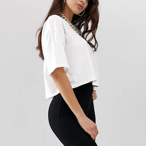 Camisetas cortas de color sólido al por mayor al mejor precio para mujer, camisetas cortas ajustadas de manga corta para mujer - Product Image 2