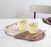 Bandeja de Resina de Lujo con Geoda Morada, Blanca y Dorada, con Asas con Vetas Doradas, Diseño Irregular Festoneado, para Perfumes y Decoración del Hogar