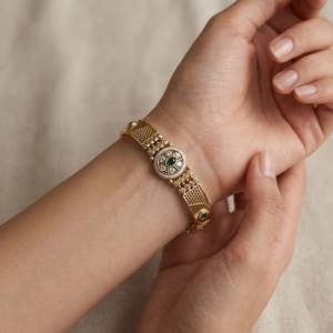 Pulsera Ajustable Tradicional Festiva Étnica Chapada en Oro con Perlas de Piedra Pota para Mujer, Elegantes Pulseras de Moda - Product Image 3