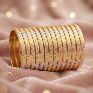 ORO-Z Three Tone Gold Plated Diamond Cut Textured <b>Bangles</b> for Women CNC Fashion Jewelry Manufacturer - Product Image 2