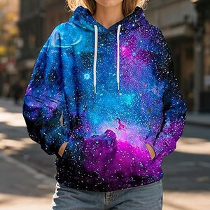 ODM Men Heavyweight Streetwear Purple Galaxy Sublimation Web Graphic Puff Print Rhinestone Hoodie Breathable Oversized Pullover - Product Image 4